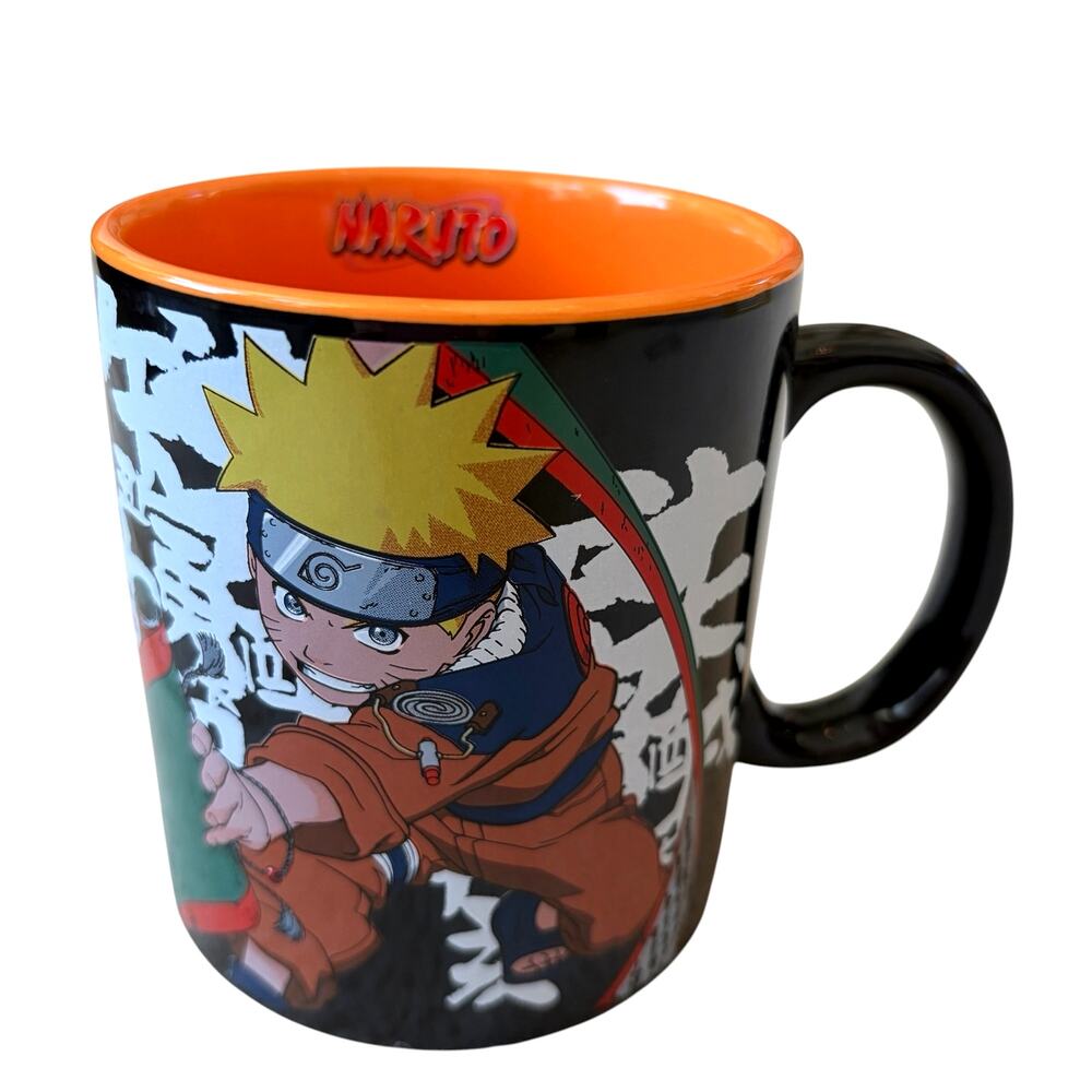 Bioworld Naruto Ceramic Coffee Mug 16 oz Black Orange 2002 Masashi Kashimoto